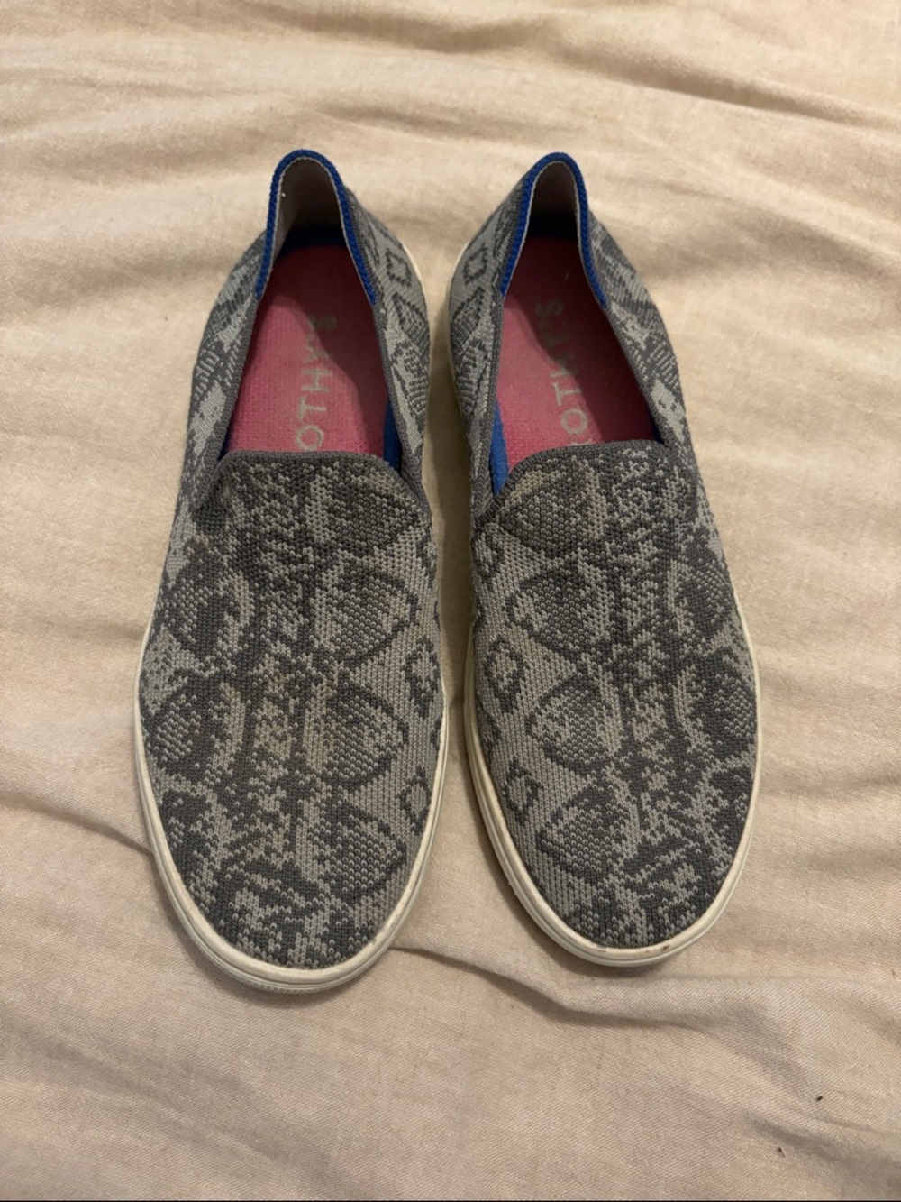 Rothy's Grey Snake-Print Slip-On Flats